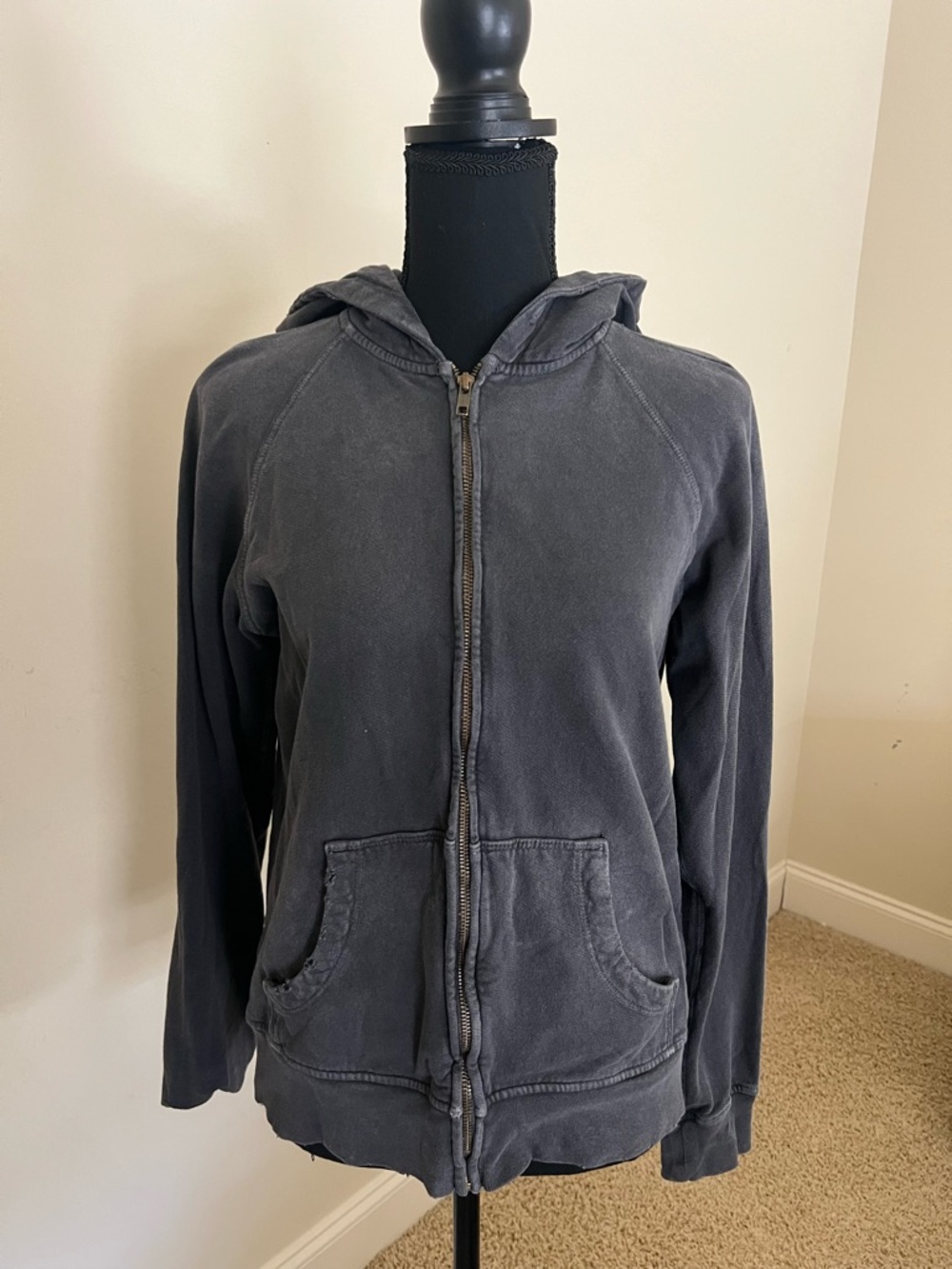 Women’s Current Elliott Size 1 Gray Y2K Grunge Distressed Zippered Hoodie